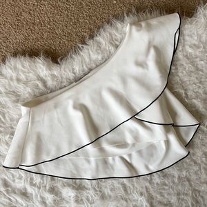 Zara One Shoulder White/Black Crop Blouse